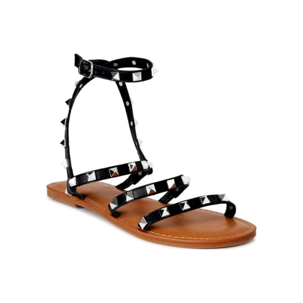 Time and Tru Studded Gladiator Sandals Black Silver Brown Size 8